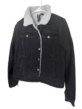 JouJou Premium Outerwear black denim jacket white faux fur lining size M